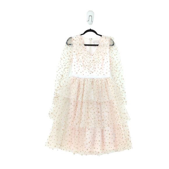 Rachel Parcell Women M Dress Glitter Star Tulle Long Sleeve Tier Ruffle NEW - Picture 2 of 7